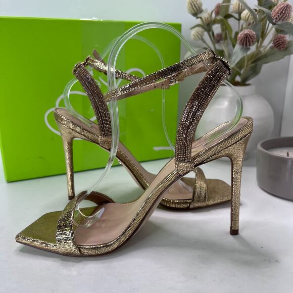 Sam Edelman Ophelia Leather Ankle Strap Stiletto Heeled Sandals Gold Women's 9 - Picture 7 of 11
